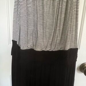 LOFT Black and White Striped Midi Dress